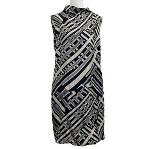 Pauw Amsterdam Cream & Black Geometric Print Mock Neck Mod Shift Dress